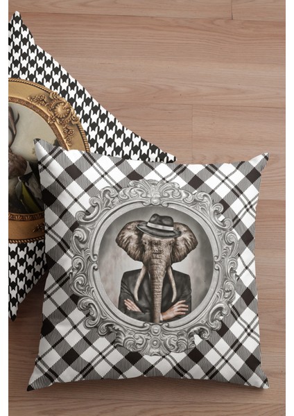 Premium Kıyafetli Hayvanlar Fil Tay Tüyü Dokuma Kumaş Çift Taraflı Kırlent Kılıfı 43X43 Cm KRL948 fiyatları