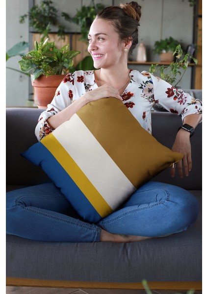 Tay Tüyü Dokuma Sade Çizgili Premium Kumaş Çift Taraflı Kırlent Yastık Kılıfı 43X43 Cm KRL969