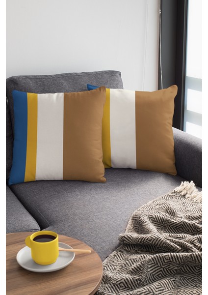 Tay Tüyü Dokuma Sade Çizgili Premium Kumaş Çift Taraflı Kırlent Yastık Kılıfı 43X43 Cm KRL969