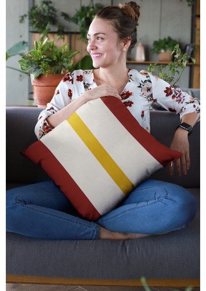 Premium Sade Çizgili Tay Tüyü Dokuma Kumaş Çift Taraflı Kırlent Yastık Kılıfı 43X43 Cm KRL975