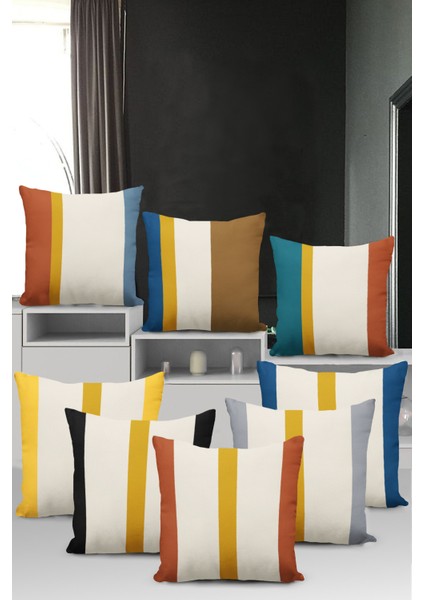 Premium Sade Çizgili Tay Tüyü Dokuma Kumaş Çift Taraflı Kırlent Yastık Kılıfı 43X43 Cm KRL975