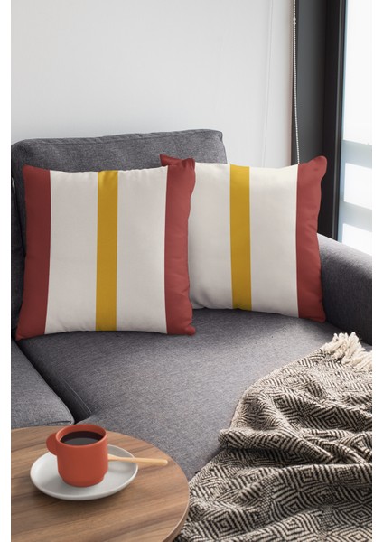 Premium Sade Çizgili Tay Tüyü Dokuma Kumaş Çift Taraflı Kırlent Yastık Kılıfı 43X43 Cm KRL975