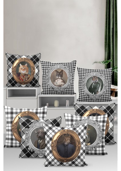 Premium Tay Tüyü Çift Taraflı Kırlent Kıyafetli Hayvanlar Köpek Kılıfı Dokuma Kumaş 43X43 Cm KRL937 indirimleri