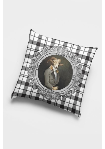 Premium Tay Tüyü Dokuma Kumaş Çift Taraflı Kıyafetli Hayvanlar Koç Kırlent Kılıfı 43X43 Cm KRL944