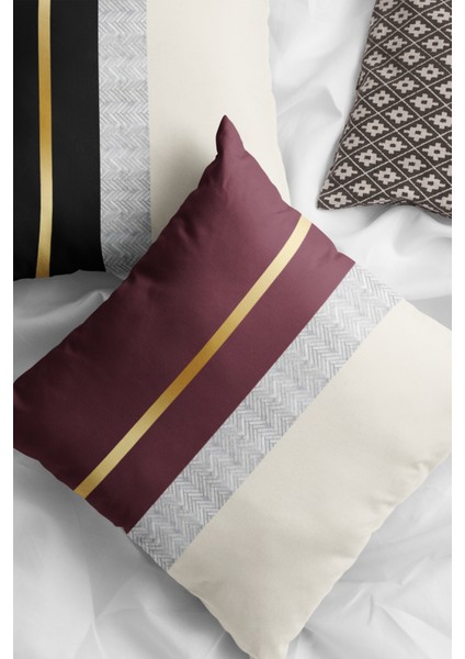 Premium Tay Tüyü Varak Çizgili Çift Taraflı Kırlent Yastık Kılıfı Dokuma Kumaş 43X43 Cm KRL982