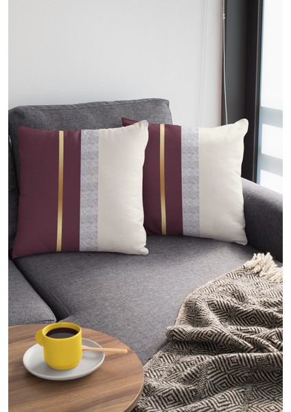 Premium Tay Tüyü Varak Çizgili Çift Taraflı Kırlent Yastık Kılıfı Dokuma Kumaş 43X43 Cm KRL982