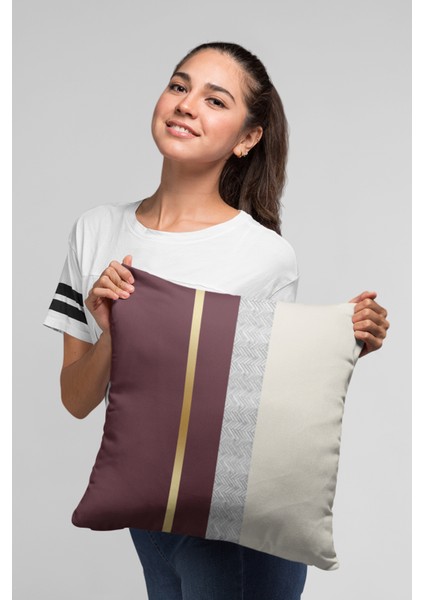 Premium Tay Tüyü Varak Çizgili Çift Taraflı Kırlent Yastık Kılıfı Dokuma Kumaş 43X43 Cm KRL982