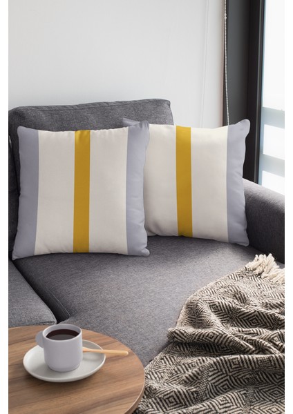 Sade Çizgili Premium Tay Tüyü Dokuma Kumaş Çift Taraflı Kırlent Yastık Kılıfı 43X43 Cm KRL977