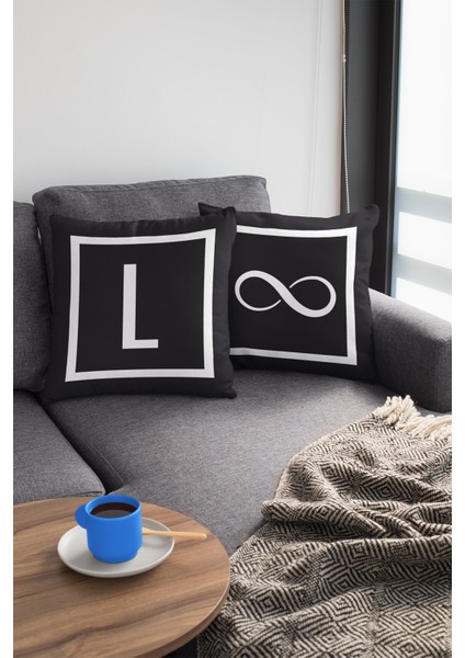 43X43 Cm Siyah Tay Tüyü Döşemelik Premium Kumaş Dekoratif Çift Taraflı L Harfli Yastık Kılıfı KRL606 fırsatları