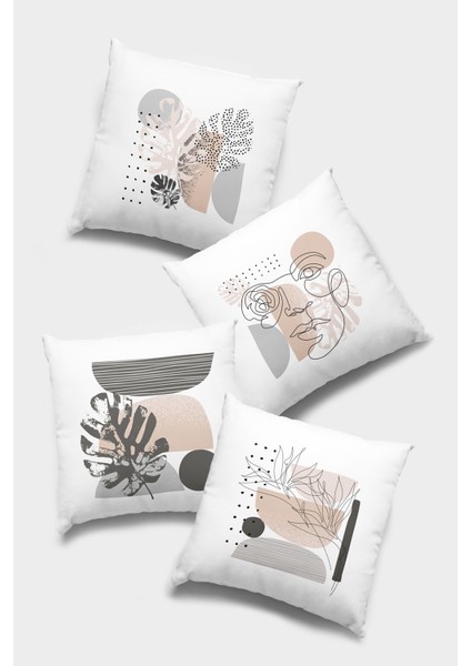 Çift Taraflı 4'lü Kırlent Kılıfı 43X43 Cm Gizli Fermuar Premium Kumaş Dokuma Tay Tüyü 4KR008