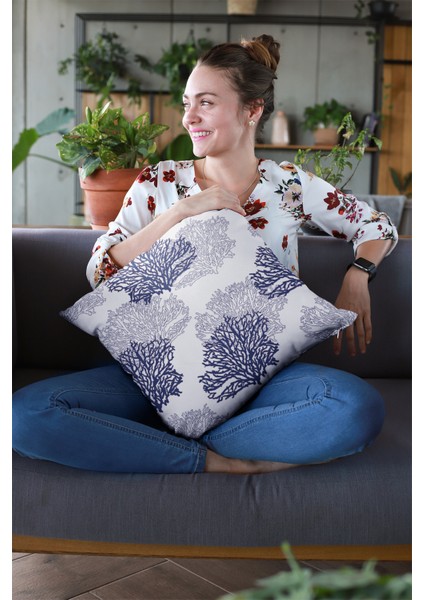 Dokuma Kumaş Premium Tay Tüyü Çift Taraflı Kırlent Yastık Kılıfı Yapraklı 43X43 Cm KRL047