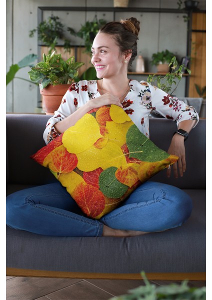 Yapraklı Dokuma Premium Tay Tüyü Kumaş Çift Taraflı Kırlent Yastık Kılıfı 43X43 Cm KRL070