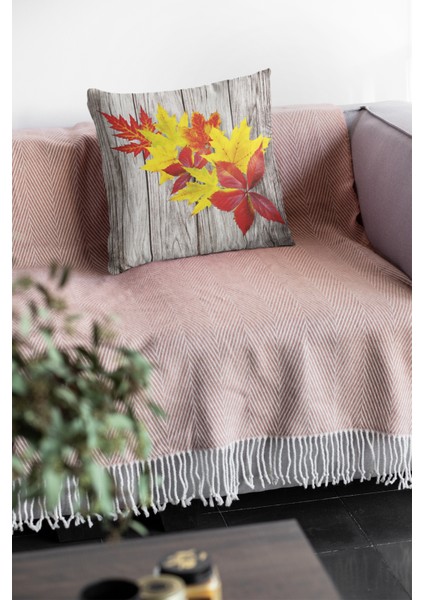 Çift Taraflı Kırlent Yastık Kılıfı Premium Tay Tüyü Dokuma Yapraklı Kumaş 43X43 Cm KRL104 fırsatları