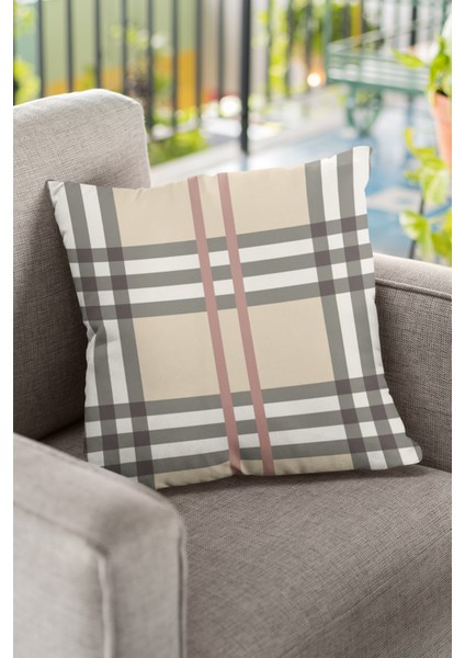 Çizgili Tay Tüyü Dokuma Premium Kumaş Çift Taraflı Kırlent Yastık Kılıfı 43X43 Cm KRL142