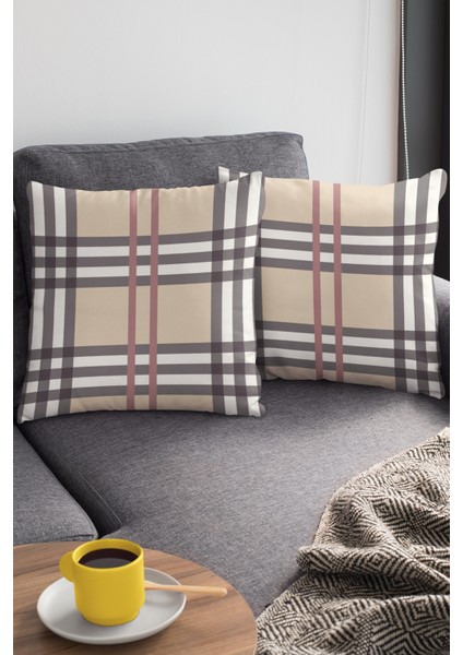 Çizgili Tay Tüyü Dokuma Premium Kumaş Çift Taraflı Kırlent Yastık Kılıfı 43X43 Cm KRL142 modelleri