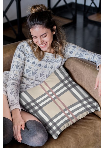 Çizgili Tay Tüyü Dokuma Premium Kumaş Çift Taraflı Kırlent Yastık Kılıfı 43X43 Cm KRL142 fırsatları