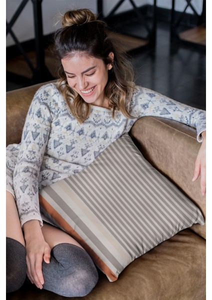 Premium Tay Tüyü Dokuma Kumaş Çift Taraflı Kırlent Yastık Kılıfı Çizgili 43X43 Cm KRL177 fırsatları