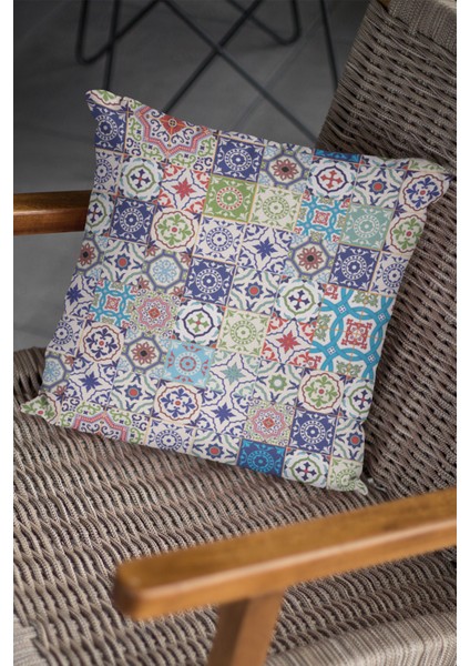 Premium Tay Tüyü Dokuma Kumaş Çini Desenli Çift Taraflı Kırlent Yastık Kılıfı 43X43 Cm KRL197