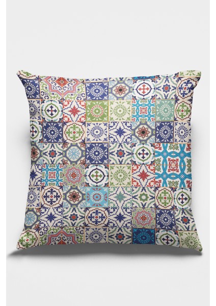 Premium Tay Tüyü Dokuma Kumaş Çini Desenli Çift Taraflı Kırlent Yastık Kılıfı 43X43 Cm KRL197