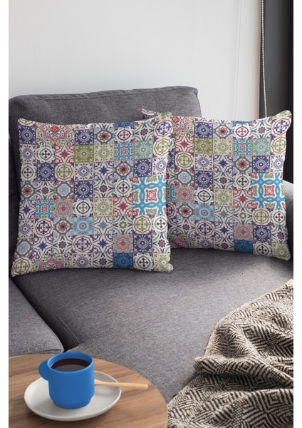 Premium Tay Tüyü Dokuma Kumaş Çini Desenli Çift Taraflı Kırlent Yastık Kılıfı 43X43 Cm KRL197