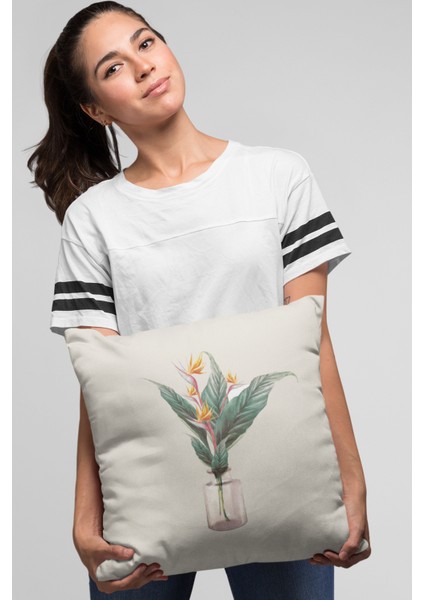 Tay Tüyü Dokuma Premium Kumaş Çift Taraflı Kırlent Yastık Kılıfı Çiçekli 43X43 Cm KRL107