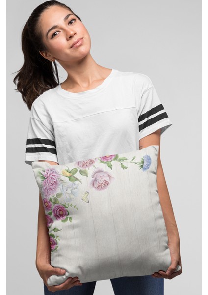 Premium Tay Tüyü Dokuma Kumaş Çiçekli Çift Taraflı Kırlent Yastık Kılıfı 43X43 Cm KRL315