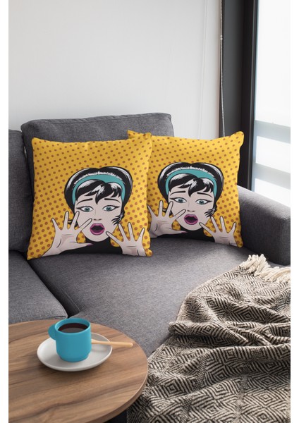 Tay Tüyü Dokuma Premium Kumaş Dekoratif Çift Taraflı Pop Art Kırlent Kılıfı 43X43 Cm KRL069 modelleri