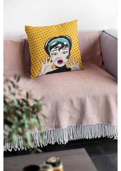 Tay Tüyü Dokuma Premium Kumaş Dekoratif Çift Taraflı Pop Art Kırlent Kılıfı 43X43 Cm KRL069 fırsatları