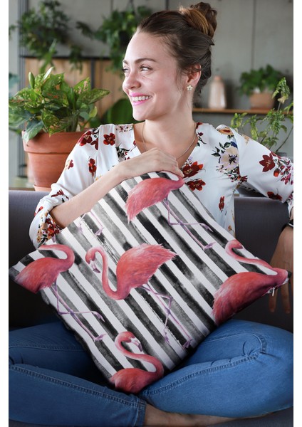 Flamingo Dokuma Premium Tay Tüyü Kumaş Çift Taraflı Kırlent Yastık Kılıfı 43X43 Cm KRL354
