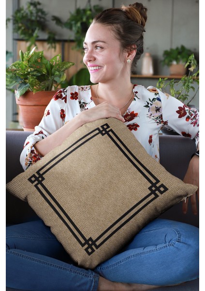 Premium Tay Tüyü Dokuma Kumaş Çift Taraflı Hasır Görünümlü Kırlent Yastık Kılıfı 43X43 Cm KRL181