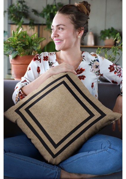 Dokuma Kumaş Premium Tay Tüyü Çift Taraflı Kırlent Yastık Kılıfı Hasır Görünümlü 43X43 Cm KRL187