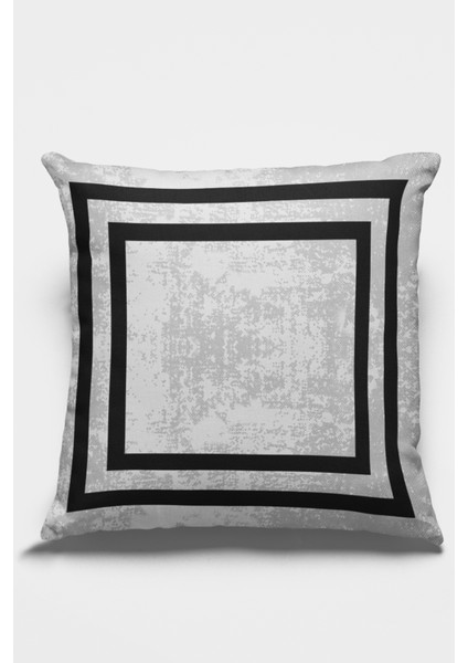 Modern Çerçeveli Kırlent Yastık Kılıfı Premium Tay Tüyü Dokuma Kumaş Çift Taraflı 43X43 Cm KRL214