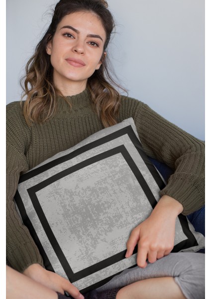 Modern Çerçeveli Kırlent Yastık Kılıfı Premium Tay Tüyü Dokuma Kumaş Çift Taraflı 43X43 Cm KRL214 fırsatları