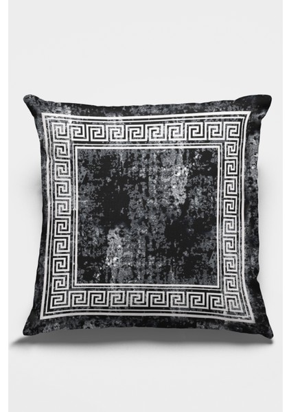 Tay Tüyü Dokuma Premium Kumaş Çift Taraflı Kırlent Yastık Kılıfı Eskitme Çerçeveli 43X43 Cm KRL325