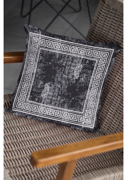 Tay Tüyü Dokuma Premium Kumaş Çift Taraflı Kırlent Yastık Kılıfı Eskitme Çerçeveli 43X43 Cm KRL325 fiyatları