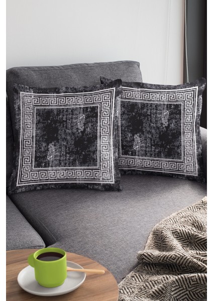 Tay Tüyü Dokuma Premium Kumaş Çift Taraflı Kırlent Yastık Kılıfı Eskitme Çerçeveli 43X43 Cm KRL325 modelleri