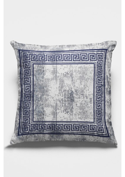 Çift Taraflı Kırlent Yastık Kılıfı Eskitme Çerçeveli Dokuma Premium Tay Tüyü Kumaş 43X43 Cm KRL326