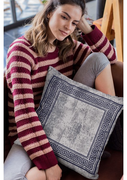 Çift Taraflı Kırlent Yastık Kılıfı Eskitme Çerçeveli Dokuma Premium Tay Tüyü Kumaş 43X43 Cm KRL326 fırsatları