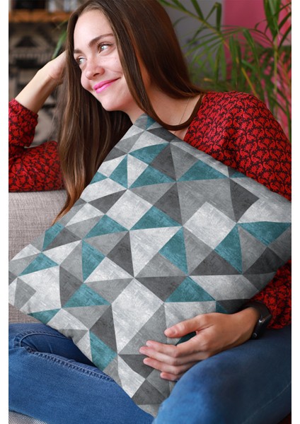 Premium Tay Tüyü Dokuma Kumaş Çift Taraflı Kırlent Yastık Kılıfı Geometrik 43X43 Cm KRL378