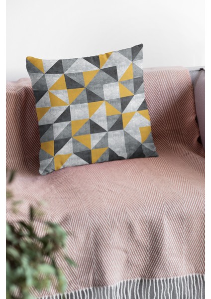 Dokuma Premium Tay Tüyü Kumaş Çift Taraflı Geometrik Kırlent Yastık Kılıfı 43X43 Cm KRL380