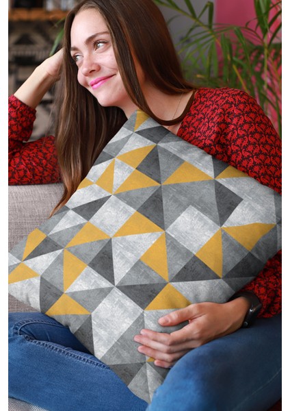 Dokuma Premium Tay Tüyü Kumaş Çift Taraflı Geometrik Kırlent Yastık Kılıfı 43X43 Cm KRL380 fiyatları