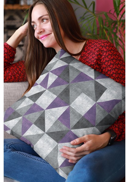Premium Tay Tüyü Dokuma Kumaş Geometrik Çift Taraflı Kırlent Yastık Kılıfı 43X43 Cm KRL381