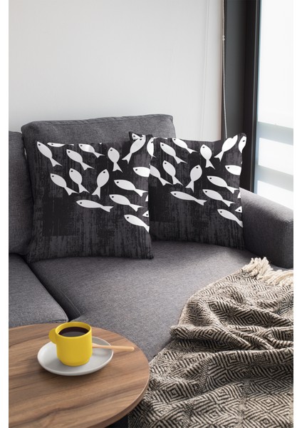 Tay Tüyü Dokuma Premium Kumaş Dekoratif Çift Taraflı Balıklı Kırlent Yastık Kılıfı 43X43 Cm KRL423 modelleri