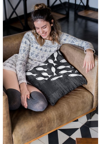 Tay Tüyü Dokuma Premium Kumaş Dekoratif Çift Taraflı Balıklı Kırlent Yastık Kılıfı 43X43 Cm KRL423 fırsatları