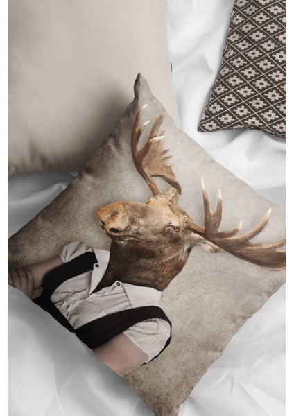 Dokuma Premium Tay Tüyü Kumaş Kıyafetli Geyik Çift Taraflı Kırlent Kılıfı 43X43 Cm KRL871 fiyatları