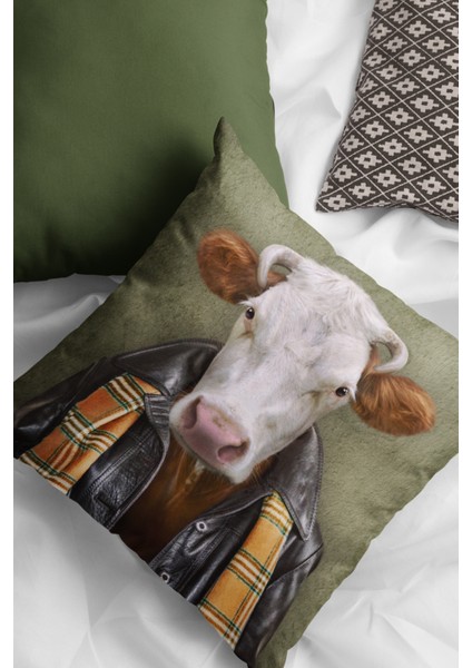 Premium Tay Tüyü Dokuma Kumaş Çift Taraflı Kıyafetli Inek Kırlent Kılıfı 43X43 Cm KRL952 fiyatları