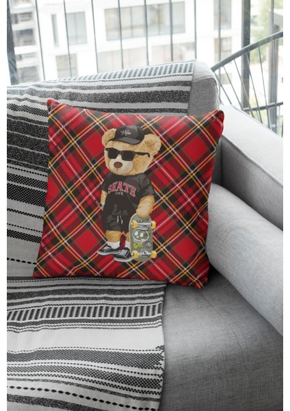 Premium Tay Tüyü Mr. Teddy Bear Çift Taraflı Kırlent Yastık Kılıfı Dokuma Kumaş 43X43 Cm KRL895