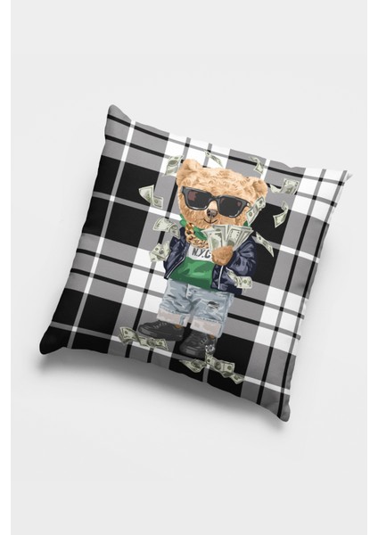 Premium Tay Tüyü Dokuma Kumaş Mr. Teddy Bear Çift Taraflı Kırlent Yastık Kılıfı 43X43 Cm KRL907