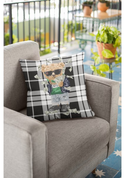 Premium Tay Tüyü Dokuma Kumaş Mr. Teddy Bear Çift Taraflı Kırlent Yastık Kılıfı 43X43 Cm KRL907 fiyatları