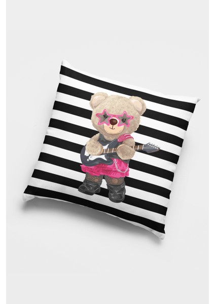 Premium Tay Tüyü Dokuma Kumaş Mrs. Teddy Bear Çift Taraflı Kırlent Yastık Kılıfı 43X43 Cm KRL897